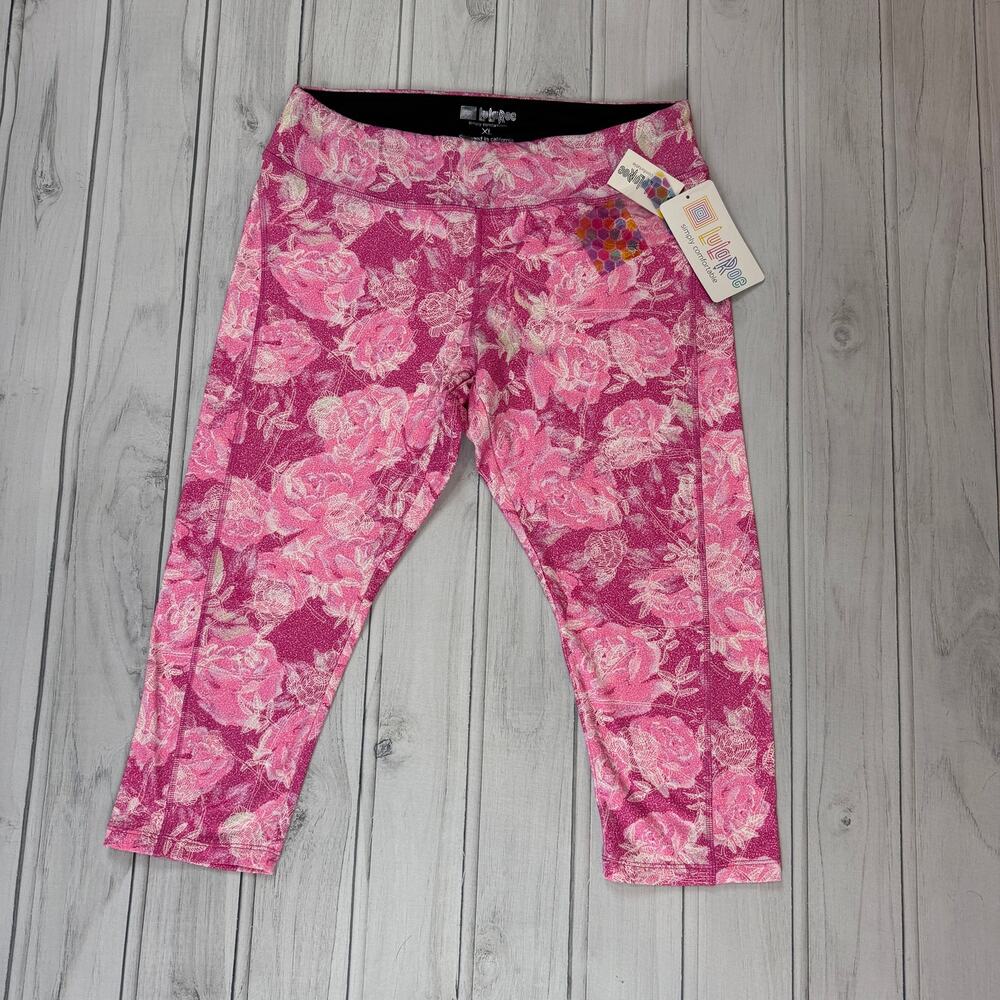 LuLaRoe Pink Floral Leggings XL Cropped Stretch Athleisure Y2K